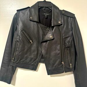 MUUBAA 100% black cropped leather jacket. Size 2. Excellent condition
